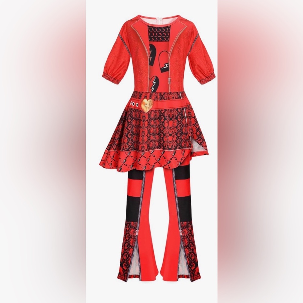 Red and Black Patterned Dress with Heart Detail Red from descendants theme